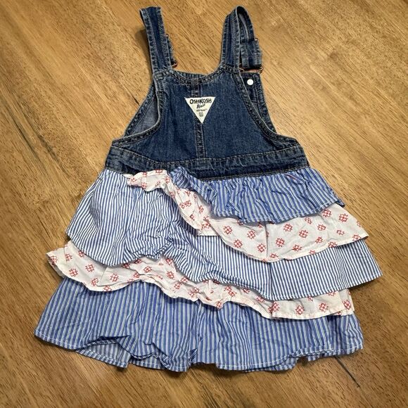 Oshkosh B'gosh 4T Denim Floral Stripe Skirt Tiered Jumper Dress Overall Vestbak - Picture 2 of 9